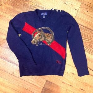 Vintage Polo Ralph Lauren kids Equestrian knitted Sweater. 100% Wool.